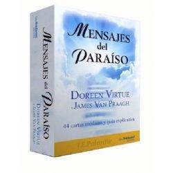 Mensajes del paraiso, oráculo de Doreen Virtue, compuesto por libro y 44 cartas.