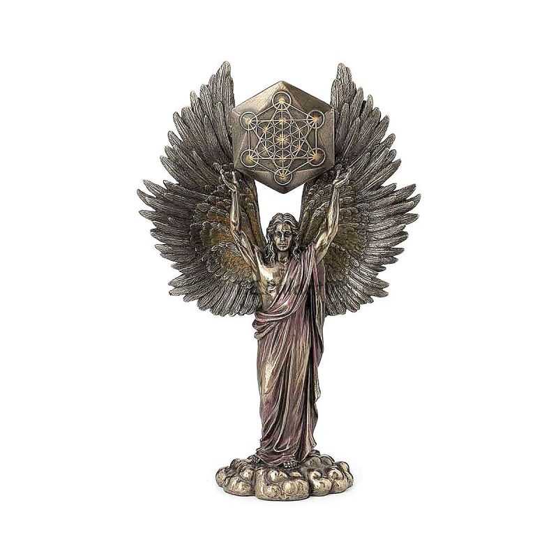 Angel Metatron Figure with Geometric Cube Resin Bronze